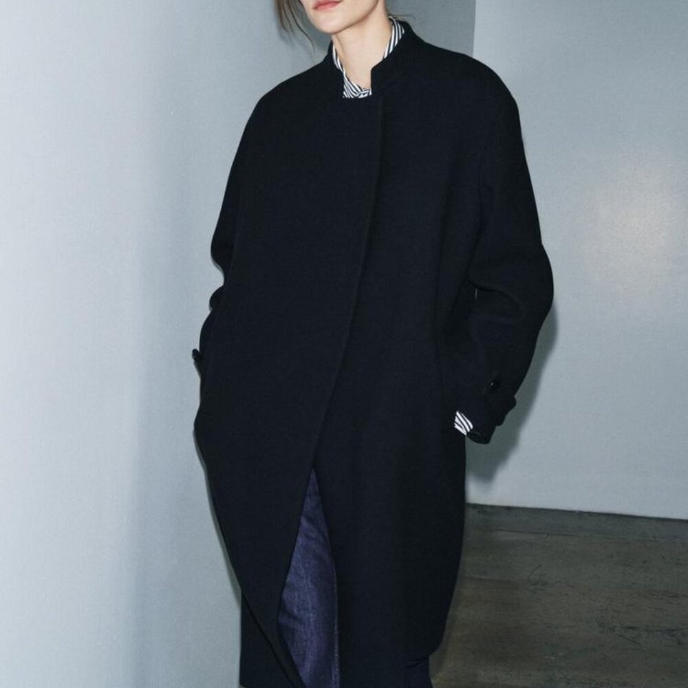 ZARA ZW Collection Wool Blend Coat – Dark Navy | Size M | Tailored Quiet Luxury - Picture 3 of 14